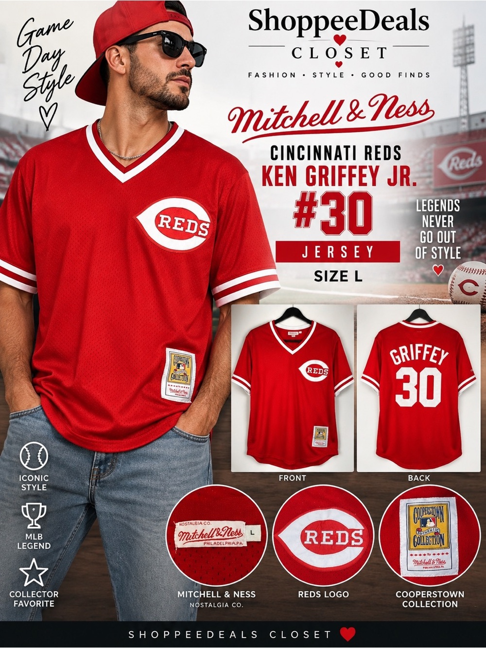 Mitchell & Ness Cincinnati Reds Ken Griffey Jr. #30 Jersey Red Size L